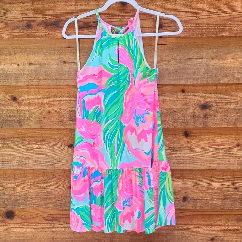Lilly Pulitzer Pink and Blue Halter Dress XS EUC